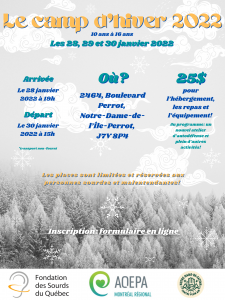 AQEPA MONTRÉAL RÉGIONAL: Le camp d’hiver 2022